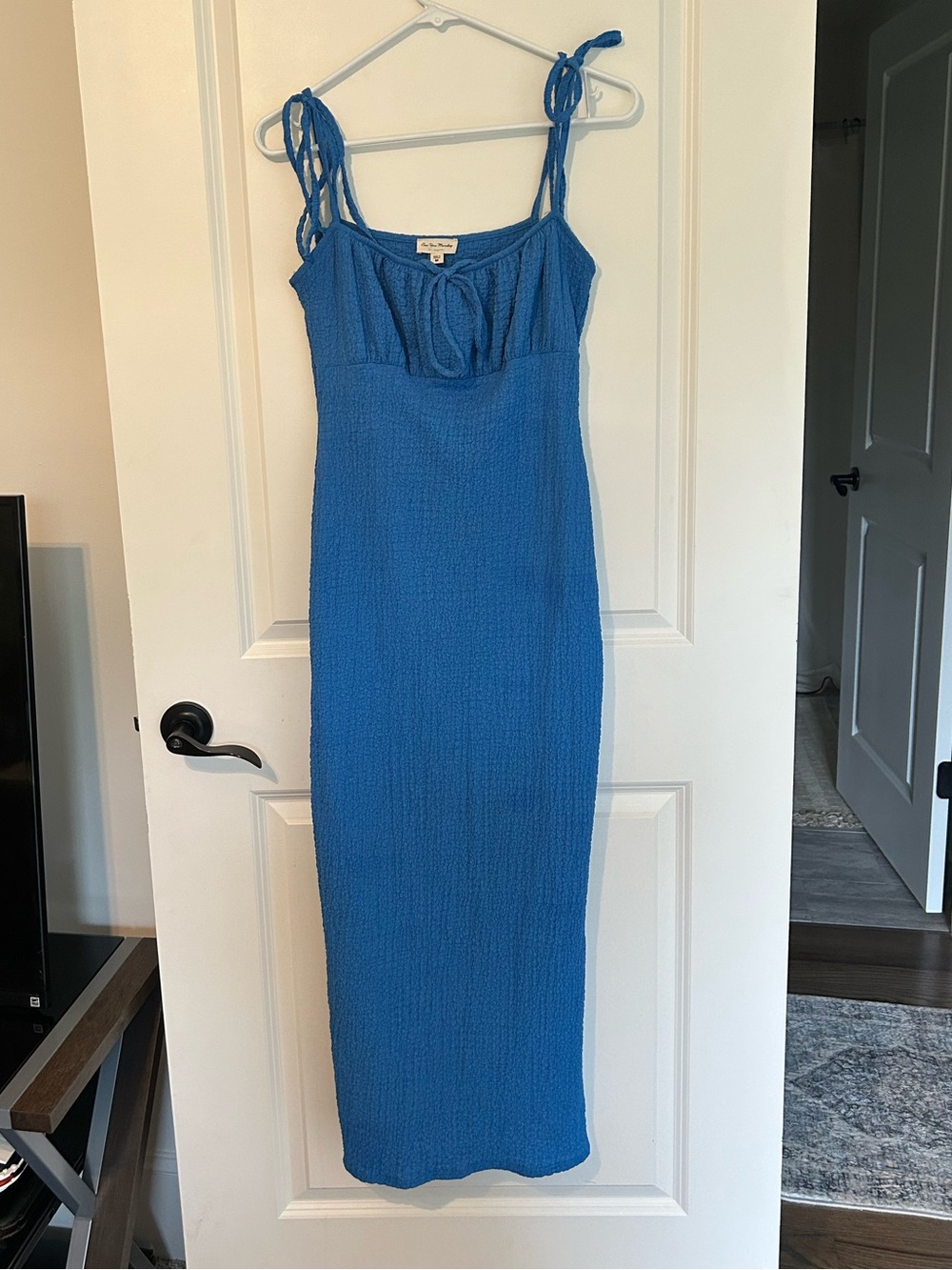 See You Monday Electric Blue Maxi Dress with Tie Straps